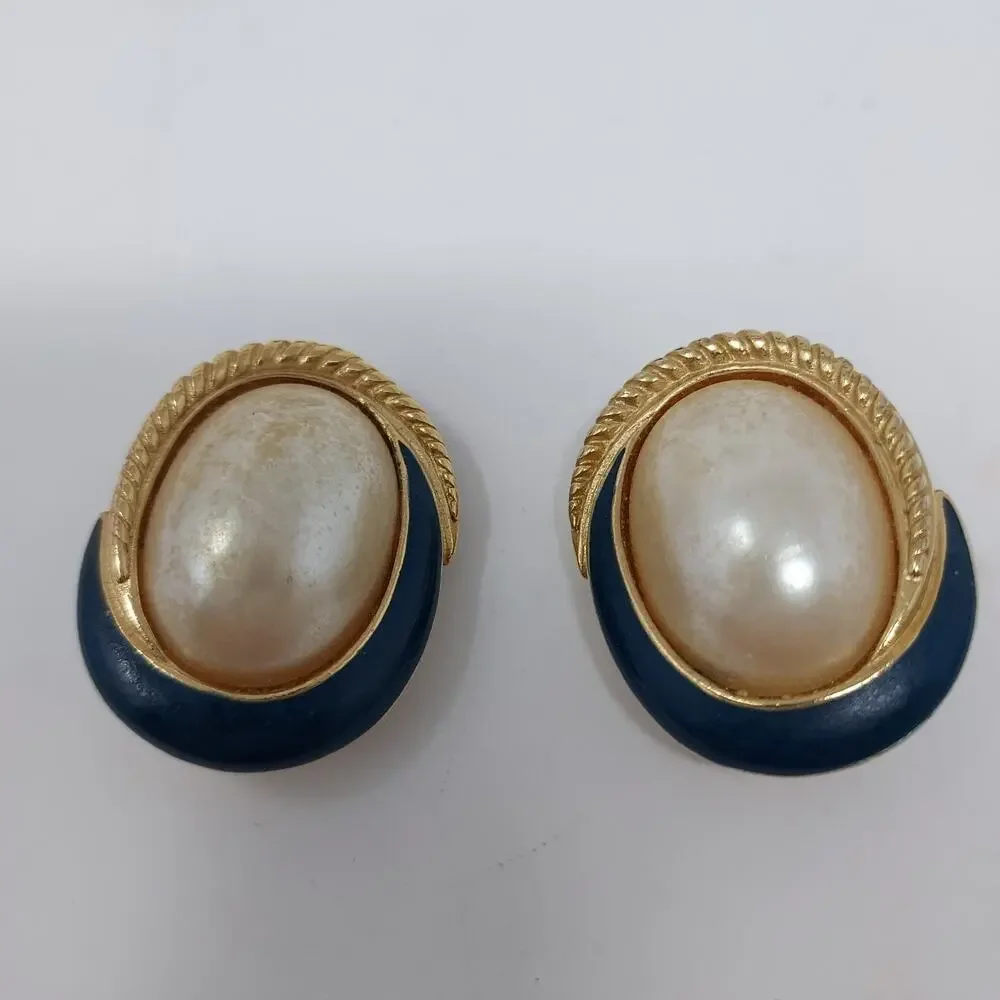 Vintage Clip On Earrings Lot 3 Pairs Enamel and Acrylic incl 1 Signed Richelieu